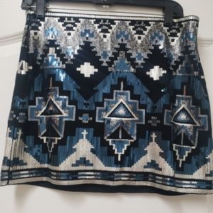 Women's Express mini sequin tribal print skirt (size small)